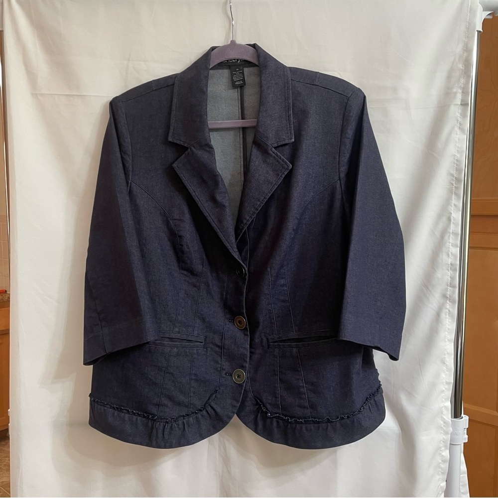 Lane Bryant 18 Denim Blazer Ruffles Career Office Work Business Casual